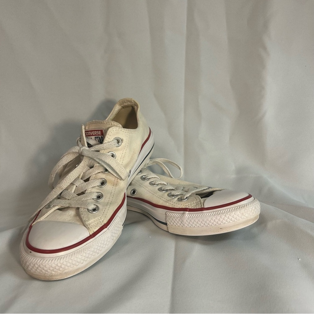 Converse Cream Canvas Sneakers with Red Trim